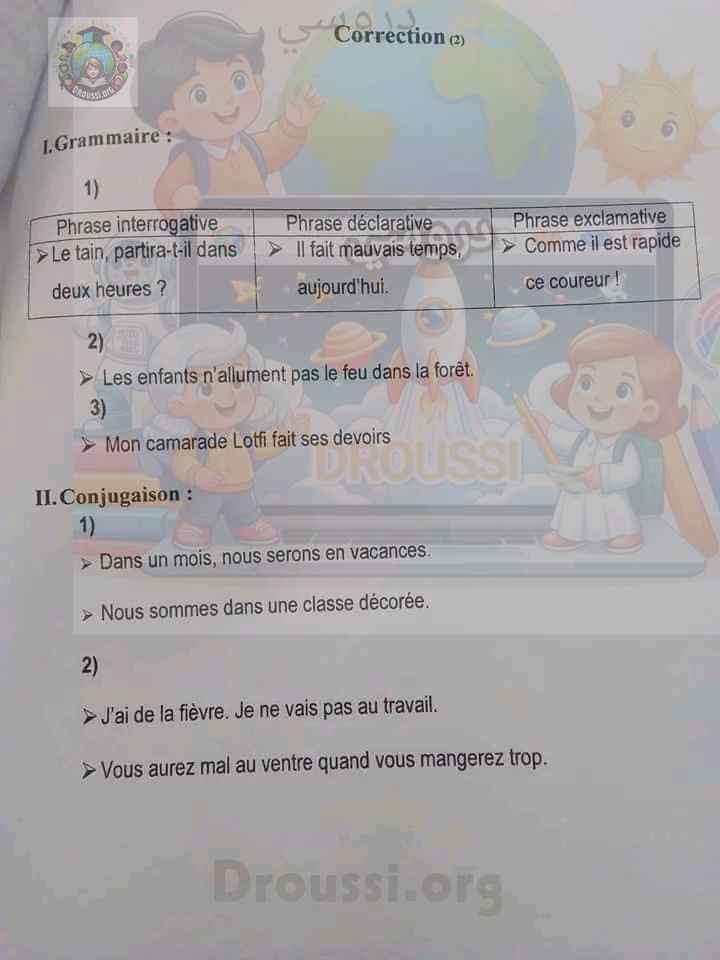 تقييم قواعد لغة فرنسية ثلاثي أول مع الإصلاح