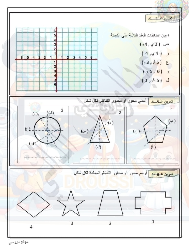 التناظر المحوري على الشبكة سنة 5 ابتدائي