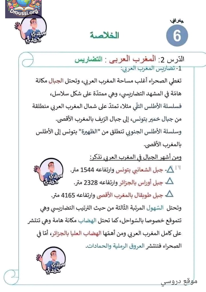 تلخيص الجغرافيا سنة سادسة الثلاثي الأول