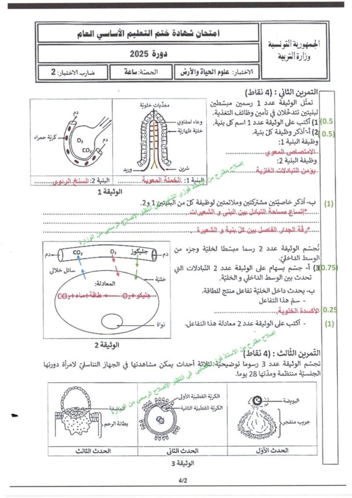 اصلاح مناظرة تاسعة أساسي 2025 علوم الحياة و الأرض