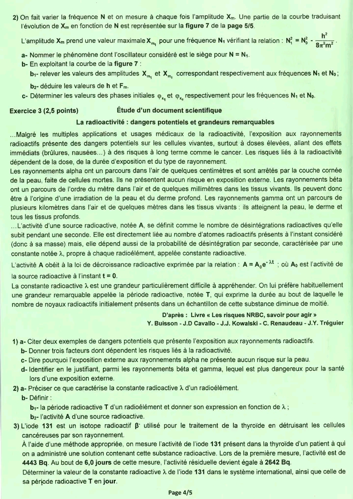 امتحان فيزياء بكالوريا 2026 شعبة الرياضيات