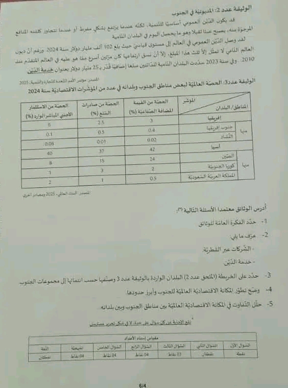 امتحان تاريخ و جغرافيا بكالوريا 2026 شعبة الاداب
