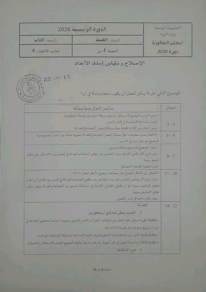 اصلاح امتحان الفلسفة بكالوريا 2026 آداب