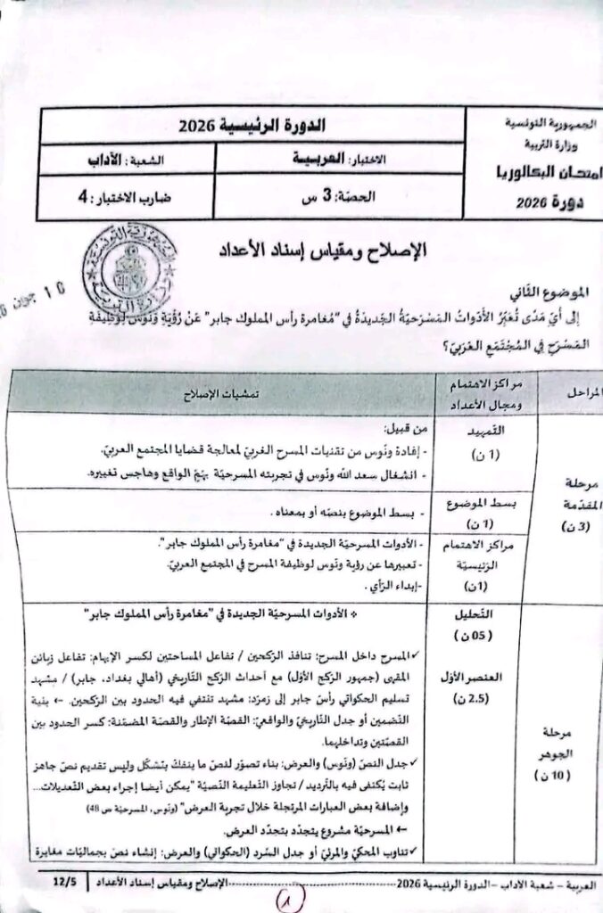 اصلاح امتحان العربية بكالوريا 2026 شعبة آداب 